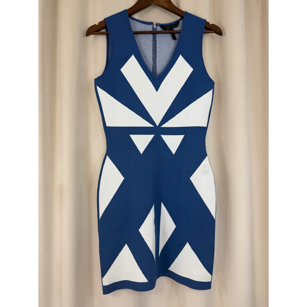 BCBGMaxAzria Evinna Blue & White Geometric Jacquard Sheath Dress –‎ Size Small